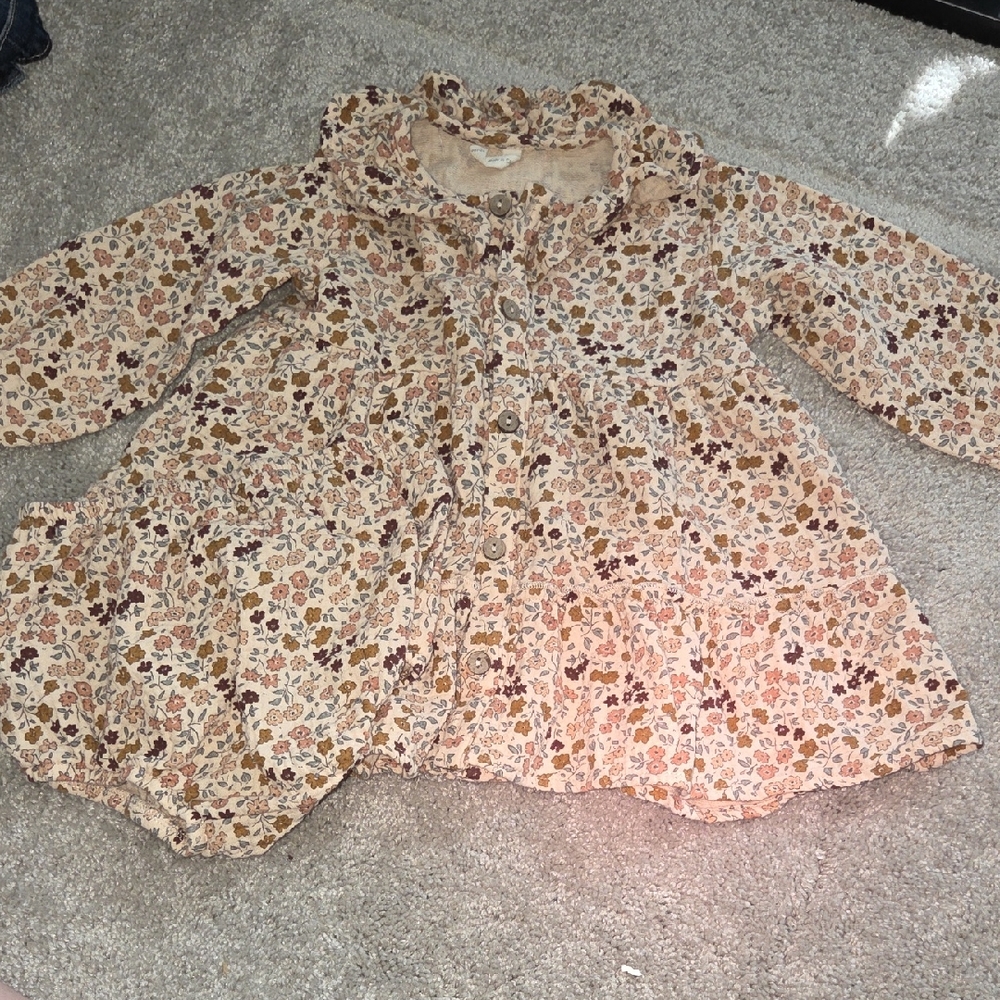 Quincy Mae Floral Ruffle Dress in Cream and Brown